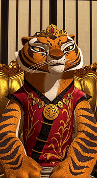 Видео, сгенерированное нейросетью: The scene is a 3D CGI animated style of the film KFP, featuring Tigress a…