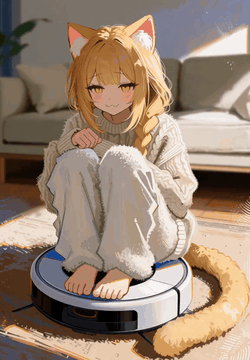 AI generated video: A warm anime illustration comes to life on a sunny living room floor: a blonde…