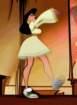 AI generated video: Disney Style, a girl with full bust in a mini dress and white sneakers. She…