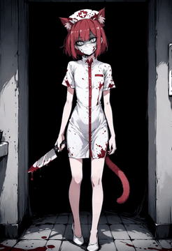 AI generated video: 1boy,trap,flat chest,skinny,catboy,red tail,red cat ears,bob hair,red…