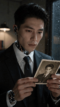 AI generated video: Single continuous cinematic macro push-in, intense sci-fi dramatic acting…