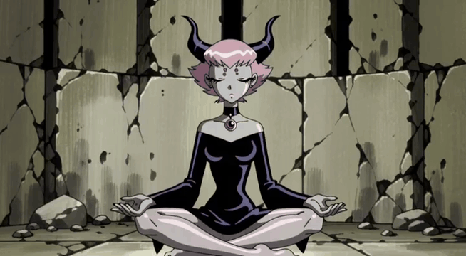 AI generated video: TnC1tr0n, jnx, she sits cross-legged floating in the air meditating, grey skin…