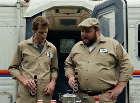 AI generated video: Two white trash trailer park mad scientists, white brothers in their late 40s…