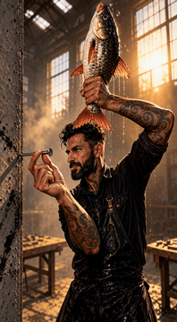 AI generated video: hammering in the nail with the fish