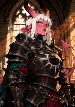 AI generated video: Demon girl, demon tail, cow ears, (horizontal pupils), no talking, godrays…