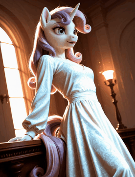 AI generated video: She stands on the stage and sings a beautiful and melodic song. She sings in a…