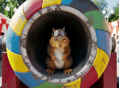 AI generated video: A high-speed, cinematic, comedic action shot of a cute chubby, determined…