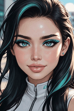 AI generated video: woman face closeup, black hair, Teal Eyeshadow with Blended Edges, Expert-level…