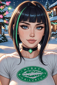 AI generated video: wearing crop top t-shirt, choker, Blunt Bangs Haircut - Straight-across fringe…