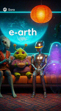 AI生成视频：a group of alien friends discussing their takes on the series finale of their…