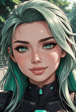 AI generated video: woman face closeup, light green hair, natural look, Benchmark quality…