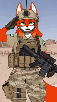 AI generated video: Fox character in military uniform recites the soldier's creed while holding…