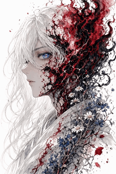 AI generated video: A surreal side-profile portrait in abstract anime style, a face half-covered in…