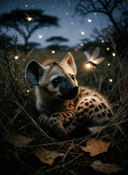AI generated video: [Scene: Night atmosphere in the savanna matching image_5.png. A small young…