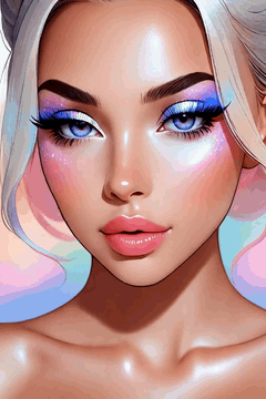 AI generated video: woman face closeup, High slick bun, Shimmer Smoky Eye, Strikingly detailed…