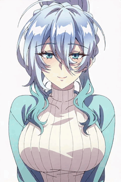 AI generated video: A gentle breeze drifts through the scene, causing the woman's silver-blue hair…