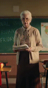 AI generated video: angry old lady teacher with white hair gets mad at the class and says never in…