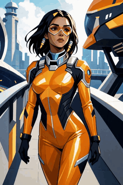 AI generated video: woman pharah_(overwatch), overwatch, 1girl, black_hair, brown_eyes, Space pilot…