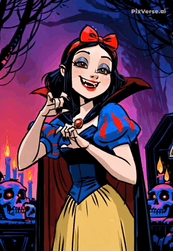 AI generated video: Vampire queen, moves hands behind head, smirking with vampire fangs visible,