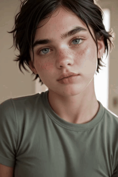 AI generated video: A beautiful tomboy looks at the viewer they look at the viewer with subtle…