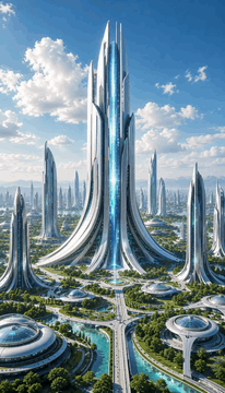 AI generated video: scifi_v1, cinematic science-fiction scene. A bright futuristic city in daylight…