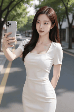 AI generated video: A young woman takes a selfie by the roadside, her hair sways in the wind, and…