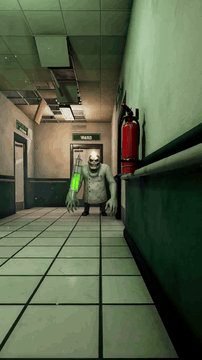 AI generated video: the fluorescent lights flicker and go dark, then flash on: the hunched doctor…