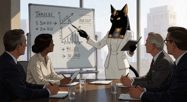 AI generated video: Bast, The cat-headed Egyptian goddess (black cat head, human body) in crisp…