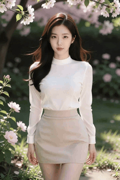 AI generated video: A beautiful woman is walking through a cherry blossom garden,, Her long hair is…