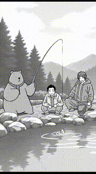 Видео, сгенерированное нейросетью: @keigo_matsumaru と@tsussy_mentalcook がサーモンの一本釣りを友達のくまさんと一緒にやるよ！ が！…