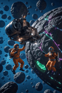 AI generated video: [Shot 1] furestify style, Scene: A dense asteroid field glows under blue…