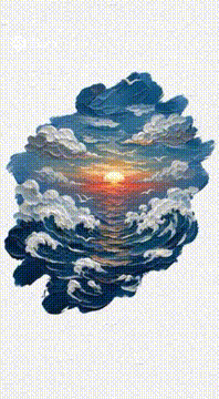 AI generated video: 太阳从海里渐渐升起，最后跃出了纸面