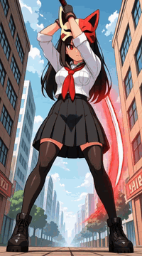 AI generated video: integrated_multimodal_description: [Shot 1] 2D anime style, full body of bzzm…