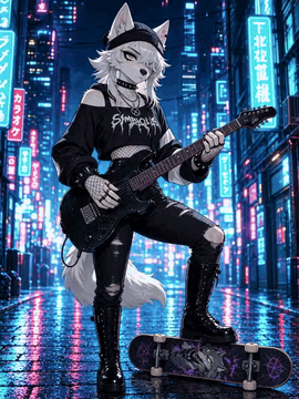 Видео, сгенерированное нейросетью: A dynamic single continuous shot follows a female wolf girl navigating a…