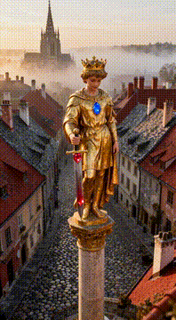 AI generated video: This is a typical Central European-style old city. The skyline is defined by…