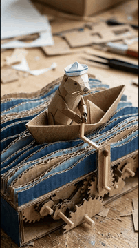 AI generated video: Single continuous macro tracking shot with slow push-in, kinetic papercraft…