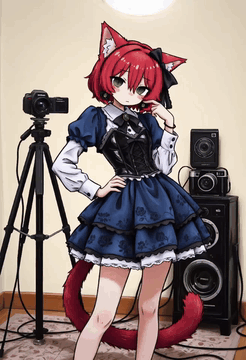 AI generated video: 1boy,trap,flat chest,skinny,catboy,red tail,red cat ears,bob hair,red…