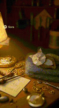 AI generated video: Style / Setting: Workbench inside the same felt miniature village, scattered…