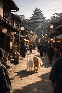 AI generated video: Capture the vibrant atmosphere of a bustling Edo period Japanese town, filled…
