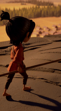 AI generated video: HCSM, handcrafted stop-motion, miniature cinematic, a young boy puppet carrying…