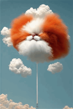 AI generated video: a cute squished kitten face with a mane of orange meows contently, gently…