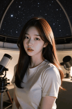 AI generated video: A young woman at the observatory turned her body slightly and looked at the…