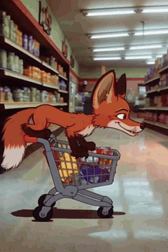 AI generated video: The red fox's digitigrade hind legs pump in a blur of 2D cel animation, its…