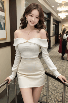 AI generated video: A beautiful woman is standing with a smile and, Her hair shakes softly,, People…