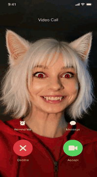 AI generated video: With vicious face, big grin smile, eyes wide open and female voice she…