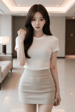 AI generated video: A young woman smiles and moves her arms slightly, Her long hair flutters…