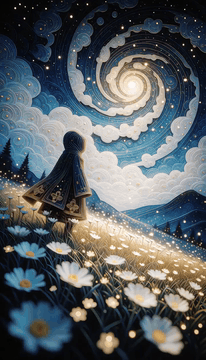 AI generated video: Soft music box melody plays. The cloaked figure stands in the glowing flower…
