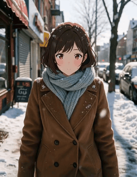 AI generated video: ANIRL, anime-rendered face and hair, a medium shot at midday of a young woman…