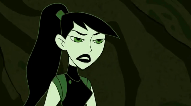 AI generated video: k1mC1tr0n, sh3g0, a pale green-skinned woman with black hair in a sleek…