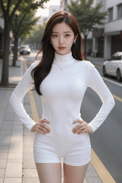 AI generated video: A young woman is standing on the side of the street with her hands on her hips…